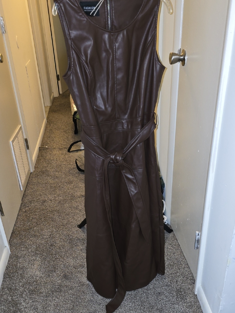 NWT Chartou Chocolate Brown Faux Leather Zip-Front Dress
